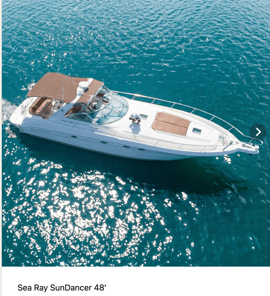 Sea Ray SunDancer 48 foot yacht on turquoise water