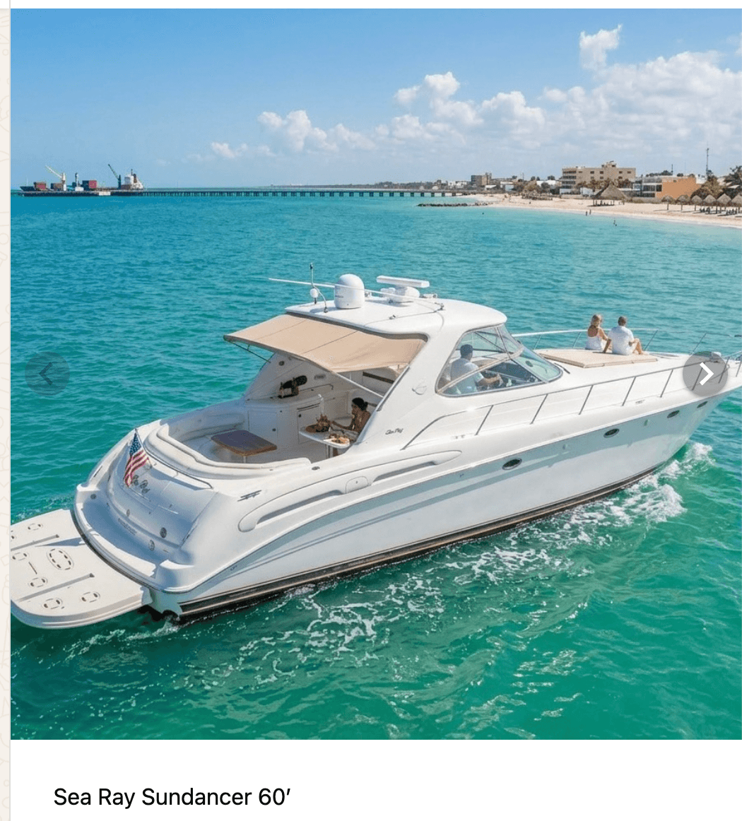 Sea Ray Sundancer 60 foot yacht cruising near Progreso